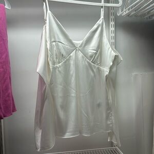 WAYF White Satin Cold Shoulder Blouse